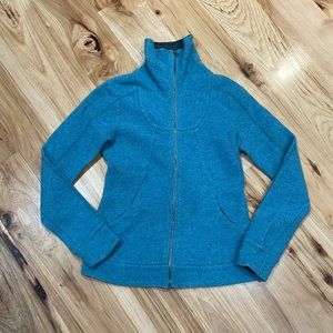 Ibex Alana Sweater Full Zip up funnel neck blue merino wool Sz XS
